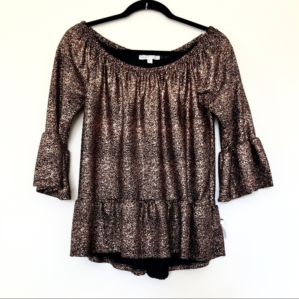 Moa Moa Black & Gold Glitter Off the Shoulder Top